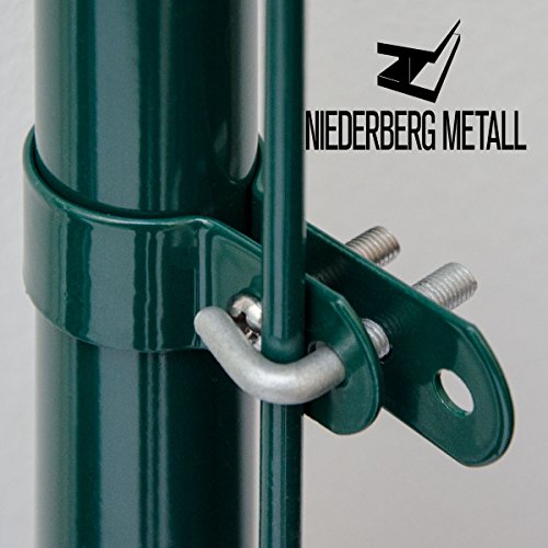 NIEDERBERG METALL Schelle Ø60mm Befestigungsschelle Metall-Spannschelle für runde Zaun-Pfähle | Hakenschelle Strebenschelle inkl. Schrauben | Zubehör Maschendrahtzaun | Grün - 5