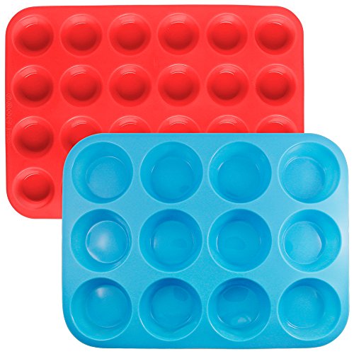 Silikon Muffin Cupcake Backen Set, SENHAI 2 Pack (24 & 12 Cups) Kuchenformen Ice Cube Tabletts für Gumdrop Gelee Schokolade Brot Seife Wachs, erhältlich im Backofen Kühlschrank Mikrowellenherd Gefrierschrank