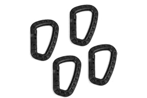 Iriisy 4 Piezas Mosqueton Tactico Negro, Llavero con Mosquetón Táctico en Forma de D, de Plástico de Alta Resistencia para Mochila/Llavero, Accesorios de Escalada al Aire Libre, Ganchos de Mosquetón