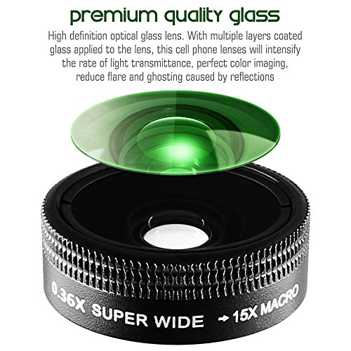 3 in 1 kit Obiettivo per Cellulare, AFUNTA HD Clip-on 15 x Macro e 0.36 x Super Grandangolo, Lente Fisheye 180Â° per iPhone Samsung Most Smartphones