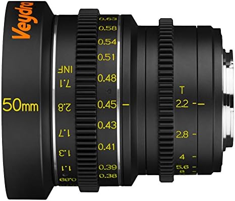 Veydra V1-50T22M43M Mini Prime 50mm T2.2 Metric Cinema Lens with Manual Focus, Black
