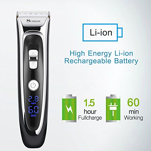 SURKER Haartrimmer Haarschneider Profi-Haarschneidemaschine mit LED-Display und kabelloser Betrieb Netzteil elegant set-Bestes Geschenk für Freund, Ehemann - 7