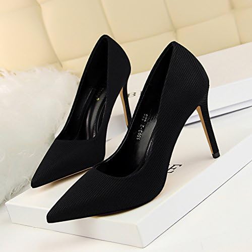 Xue Qiqi The simple women shoes high-heeled light nozzle tip exposed candy color single shoes sweet high-heel shoes,35, black