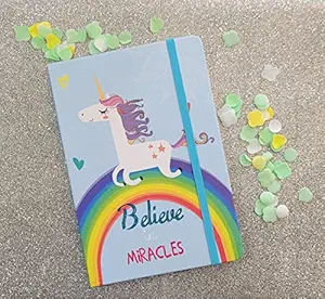 Definite Art Unicorn Cover Diary for Boys Girls Kids Notebook Diary Single Ruled with Elastic Closure (Unicorn Rainbow (Blue))