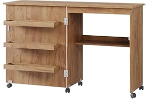 Vicco Table de Couture Carmen, Chêne, 118x77.5cm avec 3 étagères