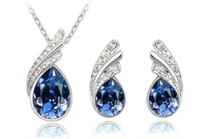 Klaritta Stylish Jewellery Set Dark Blue Crystal Wings Studs Earrings & Necklace S289