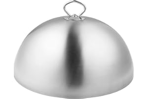 Hemoton Cheese Melting Dome Stainless Steel Griddle Grill Accessories Durable Round Basting Steaming Cover Heat Resistant Handle for Flat Top Griddle Grill Indoor Outdoor(28cm)