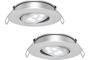 acegoo 2 x Faretti LED da Incasso 12V Camper Barca Orientabile 70° Downlight Soffitto Plafoniera per Roulotte Furgone Cucina Cartongesso, Angolo del fascio di 35° Alluminio completo(Argento 5000K)