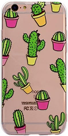 Silicone Case for iPhone 6 / iPhone 6S Case Cover, TPU Case for iPhone 6/6S, Transparent Silicone Soft Gel TPU Crystal Clear Bumper Ultra Thin Skin Case with Creative Cartoon Design for iPhone 6 / iPhone 6S, Hancda Slim Fit Flexible Rubber Anti Scratch Shell Shock Proof Protective Back Cover for iPhone 6 / iPhone 6S + Screen Protector + Stylus - Cactus