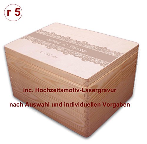 Hochzeits-Holz-Geschenkbox m. Deckel Gr. 3 Kiefer incl. Auswahl-Lasergravur (r5)