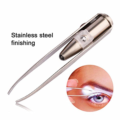asentechuk® Edelstahl Oblique Mund LED-Licht Augenbrauen-Pinzette Clip Zange Make up Beauty Werkzeug - 4