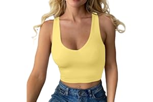 Haibang Crop Tops for Women Sexy V Neck Double Lined Tank Top Sleeveless Racer Back Vest Tops Seamless Slim Fit Sport Yoga top Summer Going Out Tops for Lady Girls Daily Wearing