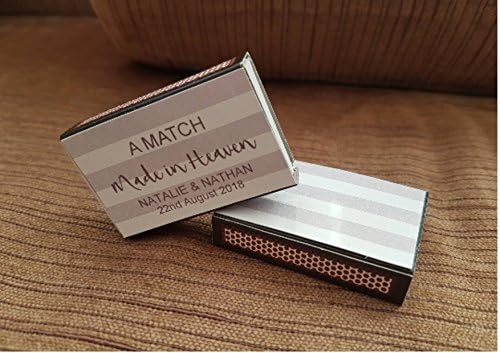 10 x Personalised Favours Matchbox 'A Match Made in Heaven' Wedding - Matches Silver and White