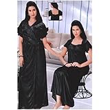 IIndiatrendzs Women's Satin Black Night Wear 2 Pcs Set of Sleep Wear