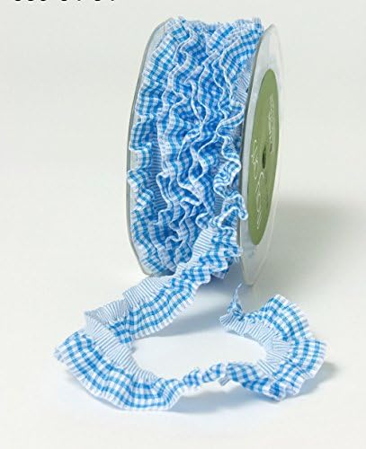 Light Blue Plaid Elastic Ruffle Summer Gingham Check Clothing Card Making Craft 3/4" Ribbon