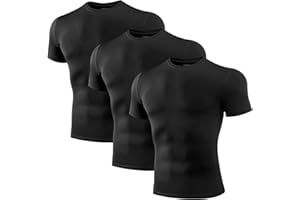 Niksa Compression Shirt Men, 3 Packs Short Sleeve Gym T Shirts Men's Muscle Fit T-Shirt Breathable Active Wear T Shirt Base Layers Quick Dry Clothes Tops for Work Running Cycling Sports Training