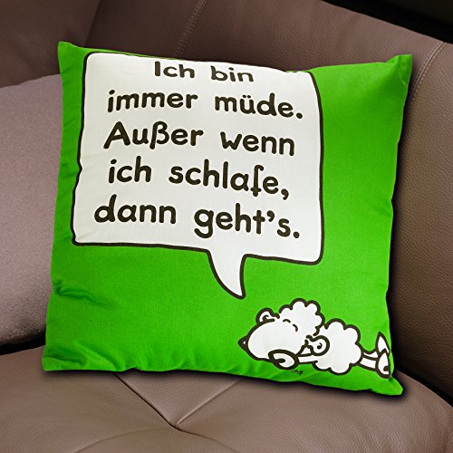 Sheepworld 42035 Baumwollkissen „Ich bin immer müde. Außer wenn ich schlafe, dann geht’s.“, 40 cm x 40 cm - 2