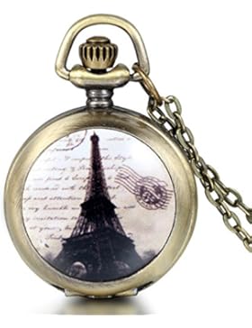 JewelryWe Herren Damen Taschenuhr, Vintage Romantisch Eiffelturm Uhr Anhänger Analog Quarz Kettenuhr Pullover...