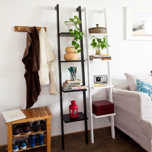SoBuy® Wandregal, Badregal, Leiterregal, Standregal, Bücherregal, mit vier Böden, Breit: 33cm, weiß, FRG15-W - 2