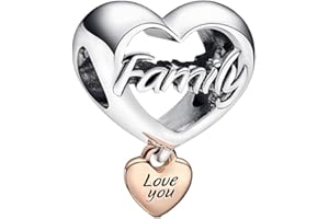 Feitery La familia Charm Compatible Pandora Pulsera y Collar Cordate Abalorios para Mujer Collar Charms Originales Regalo día de la Madre