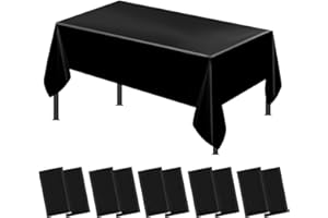 GJIE Table Cloths 10Pcs Party Table Covers, 137x274cm Plastic Rectangular Tablecloths for Picnic, Halloween, Christmas, Baby Shower, Graduation, Wedding, Birthday Party (Black)