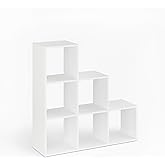 KOMTO Treppenregal Stufenregal - Raumteiler Regal Bücherregal mit 6 Fächern 30x30 cm Würfelregal | Bookshelf Weiß Vexo
