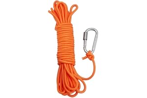 BeGrit 30M Corde polypropylène tressée ø 6mm Tresse Cordettes Tout Usage Corde avec Boucles Mousquetons pour Laisse Amarrage Bateau Camping Randonnée Auvent Tente Orange