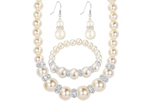 TOFBS Perle Parure Gioielli per Donna Ragazza Collana Orecchini e Bracciali Set Perle Collana da Donna Gioielli Sposa Set Festa Compleanno Anniversario Natale San Valentino Regali
