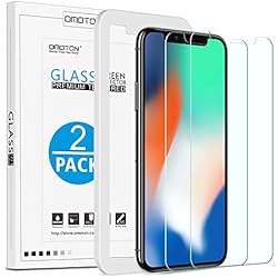 [Lot de 2 ]iPhone X/XS Protection Ecran Verre Trempé [Kit Installation Offert] OMOTON Film Protecteur iPhone X 2017/2018,[ 5.8 Pouces, 9H Dureté, Sans Bulles]