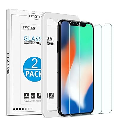 OMOTON iPhone X Protection Ecran Verre Trempé (Kit Installation Offert) [ 9H Dureté, Sans Bulles] OMOTON Film Protecteur Pour iPhone X (5.8 Pouce,2 Pièces)