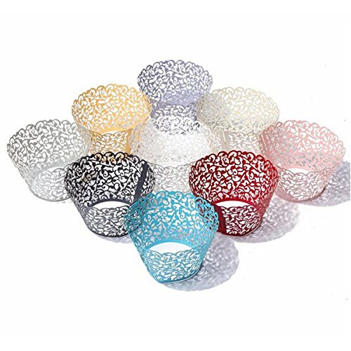 OULII Cupcake Wrappers Hochzeit Cupcake Dekoration Geburtstag Baby Baby-Dusche wickeln 50-Pack (cremeweiß) - 2