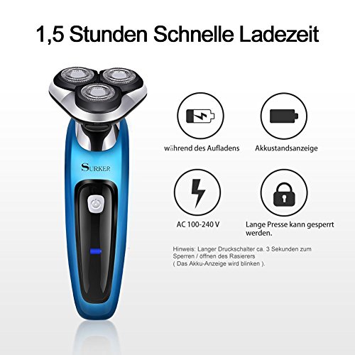 SURKER Elektrorasierer 3D Rasierer Bartschneider 3 in 1 Präzisionstrimmer, Vollständig abwaschbar Barttrimmer set Blau - 7