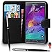 Price comparison product image Samsung Galaxy Note 4 FITS Case - Premium Leather BLACK Wallet Flip Case Cover Pouch with Ball Pen Touch Stylus RED Dust Stopper Screen Protector & Polishing Cloth SVL4, (WALLET BLACK)