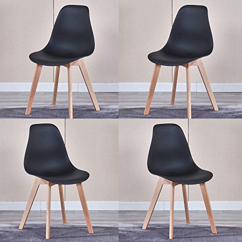 WV LeisureMaster - Set di 4 sedie da Pranzo in Legno massello con Gambe in Stile Nordico, Stile retrò, per Sala da Pranzo Nero