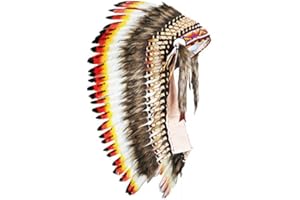 KARMABCN Sombrero Indio Mediano Penacho Tocado de Plumas