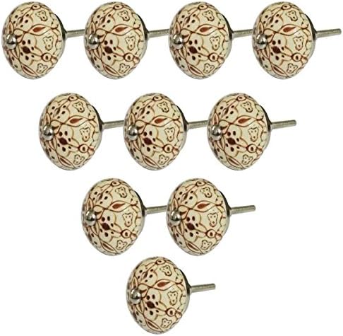 Handmade Knobs Sale - Set of 10 White And Red Flower Ceramic Knobs Handmade Design Drawer Knob / Cabinet Pulls / Handles - Home Decor Accessories