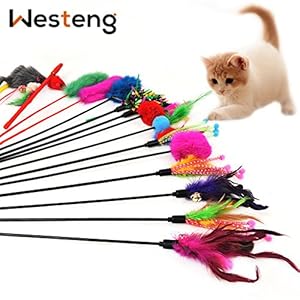 Westeng 4pcs Classic Fibras Sintéticas o Artificiales Funny Pet Cat Play Sticks Varilla gato juguete con Bell (color al azar)