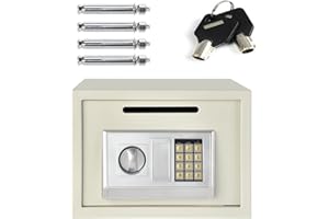 HONI Safe Box, 16L Electronic Digital Security Safe with Keypad and Key, Drop Box WallSafes for Home & Office Protect Cash, Money, Jewelry, Wall And Floor Fixings, 35x25x25cm, White