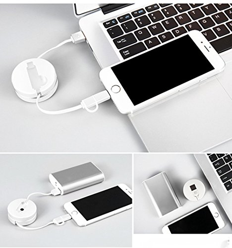 2 in 1 Lightning und Micro USB Einziehbares Kabel, cafele 1 m/Auslöser praktisch, aufrollbares Lightning und Micro USB Laden & Sync Daten Travel Kabel Adapter für iOS (8/9/10) & Android Phones Tablets - 6