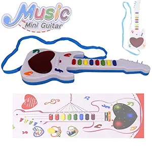 Azeena Music Mini Guitar Toy With Sound And Light | Battery Operated | Musical Instrument | Electric Keyboard | Light Toys | Best Gift For Kids And Toddlers | Size:12 Inch | Package Item: Guitar(Blue)