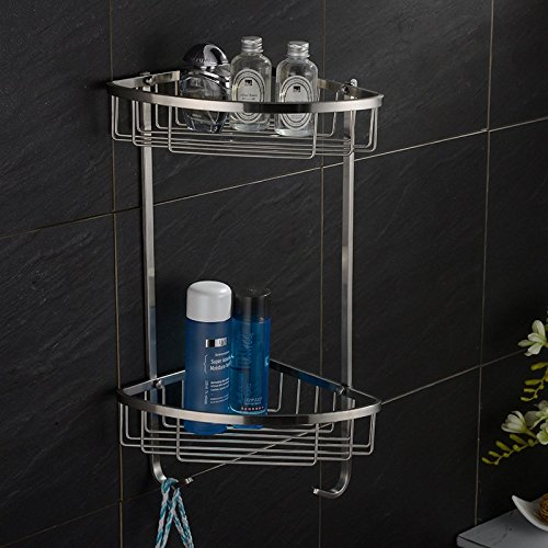 Konhard CS002 Wandkorb aus gebürstetem Edelstahl, für Badezimmer und Dusche, 2-stöckig. - 6