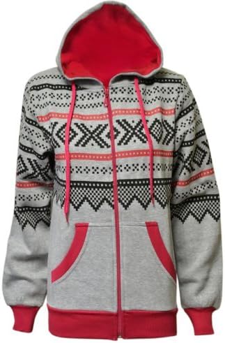 NEW WOMENS LADIES HOODIES AZTEC PRINT GIRLS HOODED ZIP UP SWEATSHIRT JACKET HOODIE HOODY TOP BLACK GREY CHARCOAL NAVY BABY PINK ROYAL BLUE CREAM WINE DENIM BLUE SIZE 8 10 12 14 (S/M(8-10), Grey)