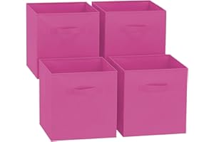 GREATOYAR Juego de 4 Cajas de Almacenamiento, Cajas de Almacenamiento de Tela, Cubos de Almacenamiento Plegables, Cajas de Juguetes Plegables, Cajas de Organización, 31x31x31cm, Rosa, 4 Unidades
