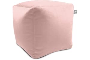 rucomfy Beanbags Velvet Cube Footstool Luxury Bean Bag Pouffe, Home Living Room Furniture Foot Rest. Soft Furnishings Decor for Bedroom or Lounge. Machine Washable - 38 x 38 x 38cm (Pink)