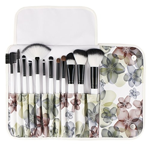 Unimeix Professional 12 Stück Make-up Kosmetik Pinsel Set Kits mit Blume (Black Flower) Muster Fall von Unimeix - 7
