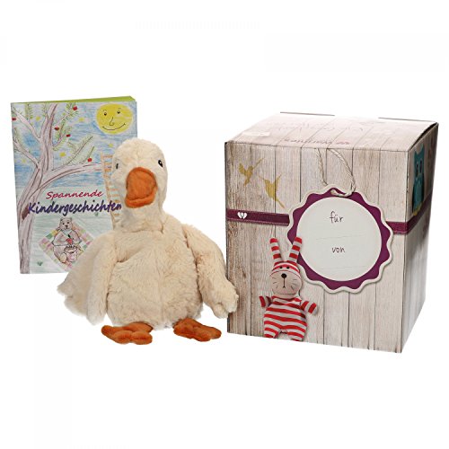 Preisvergleich Produktbild Warmies Geschenkset Minis Gans, Kuscheltier, Wärmestofftier mit Lavendelduft, Wärmekissen + edle Geschenkverpackung + Büchlein mit spannenden Kindergeschichten