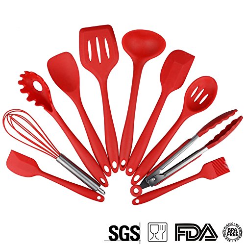 10 Kochen Tools Set, aigumi Küchenutensilien aus Silikon Kochutensilien hitzebeständig Antihaft ungiftig leicht zu reinigen ...