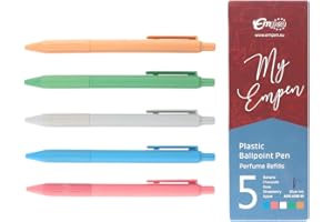 MPM QUALITY MPM - Penna a sfera in plastica con impugnatura in gomma e 5 fragranze profumate, inchiostro di alta qualità, scrittura liscia, linea 0,7 mm, 1 confezione da 5 pezzi per penna a sfera