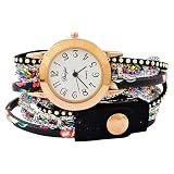 Souarts Damen Armbanduhr Geflochten Band Deko Uhr Nationalen Stil mit Batterie Charm Geschenk Schwarz
