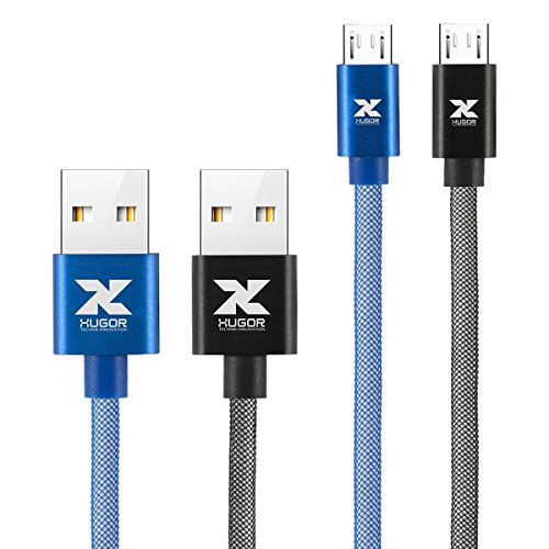 XUGOR Micro USB Kabel [2.4A-Strom Schnellaufladen] vernetzte Angelleine Nylon Ladekabel fÃ¼r Android Smartphones Samsung Galaxy, Huawei, Sony, HTC, Nokia, Kindle usw. [1.0m, 2-StÃ¼ck, Metallstecker]